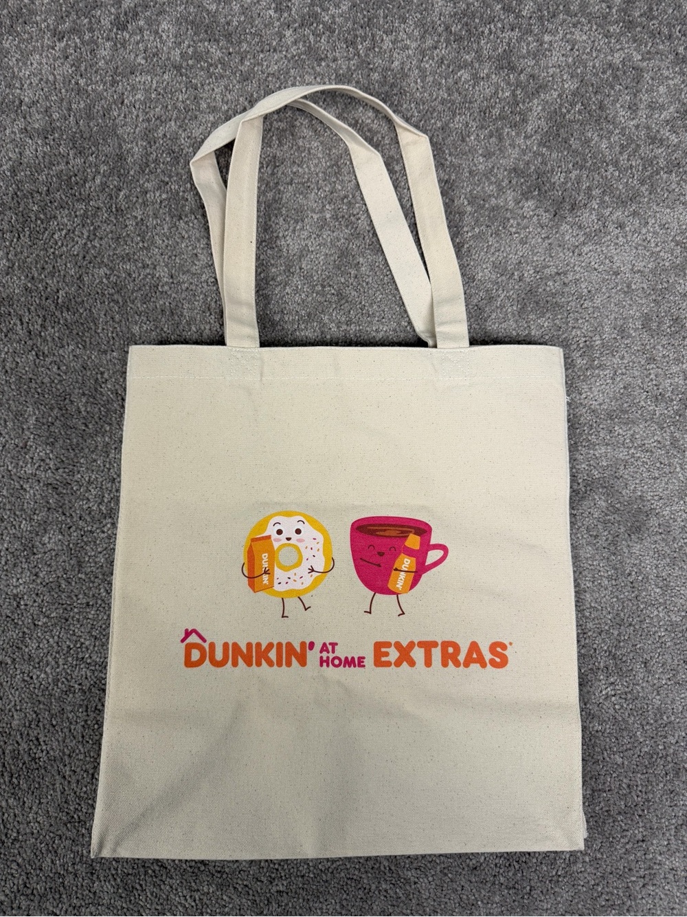 Dunkin' At Home Extras Canvas Tote Bag - Cream with Orange & Pink Print